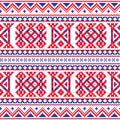 Sami folk art vector seamless pattern, retro design styled as traditional cross-stitch ornament from Lapland in red and blue
