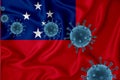 Samoa flag. Blue viral cells, pandemic influenza virus epidemic infection, coronavirus, infection concept. 3d-rendering