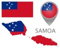 Samoa flag, map pointer and map Royalty Free Stock Photo