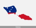 Samoa Flag Map. Map of the Independent State of Samoa with the Samoan national flag isolated on a white background. Vector Illustr