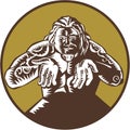 Samoan God Tagaloa Arms Out Circle Woodcut