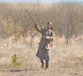 SAMOLVA, PSKOVSKAYA OBLAST, RUSSIA - APRIL 22: unindentified participant of historical reconstruction of the Batle on the Ice