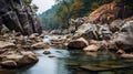 Serene Rocky Gorge Of River With Sharp Boulders And Rocks