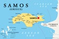 Samos, Greek island in the eastern Aegean Sea, political map Royalty Free Stock Photo