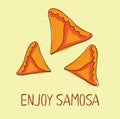 Samosa icon. Eastern cuisine. Hand drawn illustration.