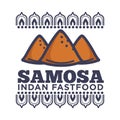 Samosa from Indian fastfood promotional emblem with pattern