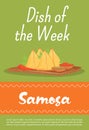 Samosa, traditional Indian meal poster flat vector template