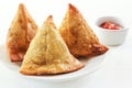 Samosas Indian snack food on white background