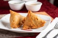 Samosas on a white plate Royalty Free Stock Photo
