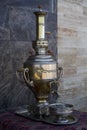 Samovar, russian tea pot. Vintage samovar on marble background