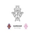 Samovar tea, Russian food and drink. Traveling in Russia ultra-trendy symbol, thin line art icons. Vector