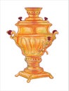 The samovar. Watercolor illustration. Vector on an isolated background.