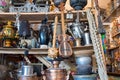 Samovars, tar and pans at Baku flea market Royalty Free Stock Photo