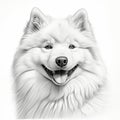Samoyed Dog Portrait: Monochromatic Realism Vector Illustration