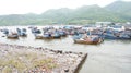 Sampan fleet anchors at a harbour nearby Nha Trang