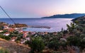 Sampatiki marina port at sun set, sea landscape Greece