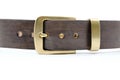 sample of brown leather men`s belt with metal shiny handmade buckle, Royalty Free Stock Photo