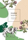 Sample cover for agricultural brochure. Cow and meadow flowers. Template for dairy farm. Background for flyers, banners