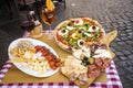 Sample food outside restaurant in the Campo di Fiori in Rome Italy