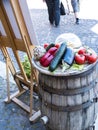 Sample food outside restaurant in the Campo di Fiori in Rome Italy