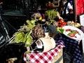 Sample food outside restaurant in the Campo di Fiori in Rome Italy