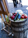 Sample food outside restaurant in the Campo di Fiori in Rome Italy