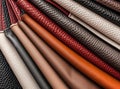 sample - a good quality leather in various colors. A set of leather color samples in different colors and textures Royalty Free Stock Photo