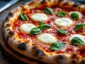 Close up of a fresh margarita pizza - AI generated. Royalty Free Stock Photo