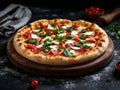 Fresh and delicious pizza with beacon, basil and cheese - AI generated Royalty Free Stock Photo