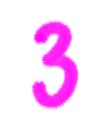 Furry number 3 made of pink fur, Purple furry number Three. Royalty Free Stock Photo