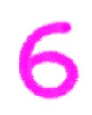 Furry number 6 made of pink fur, Purple furry number Six. Royalty Free Stock Photo