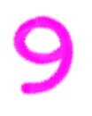 Furry number 9 made of pink fur, Purple furry number Nine. Royalty Free Stock Photo