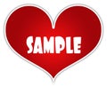 SAMPLE on red heart sticker label. Royalty Free Stock Photo