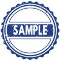 SAMPLE stamp. sticker. seal. blue round grunge vintage ribbon sign