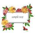 1604 sample text, vector illustration, Banner for text in a frame with flowers and ladybirds