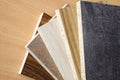 Sample of wood chipboard. Wooden laminate veneer material for interior architecture and construction or furniture finishing design Royalty Free Stock Photo
