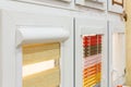 Samples of blinds for windows in the store Royalty Free Stock Photo