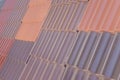 Samples of ceramic roofing tiles in a warehouse of a roofing mat Royalty Free Stock Photo