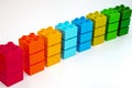 Samples of coloured Lego Duplo bricks