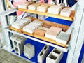 Samples of concrete tiles and bricks for construction and sidewalks Royalty Free Stock Photo