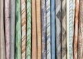 Samples of curtain fabrics. Background and texture of curtains