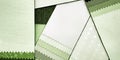 samples of curtain fabrics in different textures, multi shade of green colors tone, in the form of catalogs for selection.