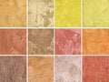 Samples of decorative coating for walls in red and yellow color Royalty Free Stock Photo