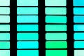 Samples of different shades of turquoise, aquamarine, azure color in squares on a black background, bright abstract mosaic texture