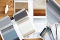 Samples of fabrics of different textures and colors in the form of a catalog for the selection of fabrics for fabric