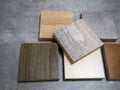 Samples of finishing materials for the manufacture of furniture. Fiberboard of medium density chipboard Royalty Free Stock Photo