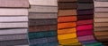 Samples of furniture fabrics.Multicolor fabric texture background Royalty Free Stock Photo