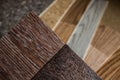 Samples of linoleum. Cutting and laying of floor coverings Royalty Free Stock Photo