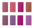 Samples of liquid lipstick for lips, collage decorative palette on a white background isolated