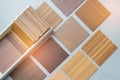 Samples of material, wood , on concrete table.Interior design se Royalty Free Stock Photo